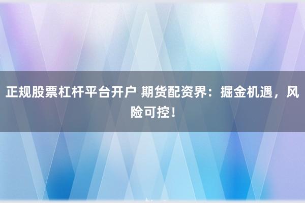 正规股票杠杆平台开户 期货配资界：掘金机遇，风险可控！