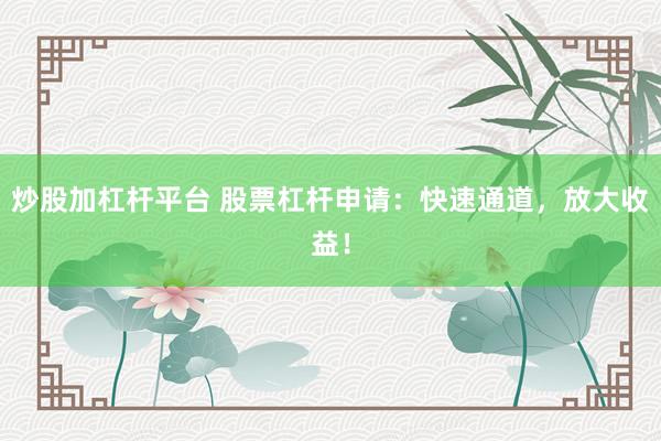 炒股加杠杆平台 股票杠杆申请：快速通道，放大收益！