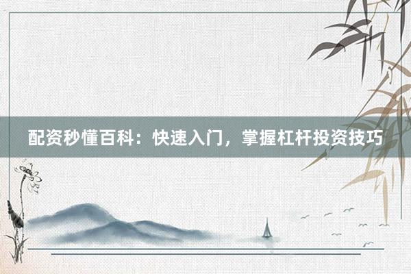 配资秒懂百科：快速入门，掌握杠杆投资技巧