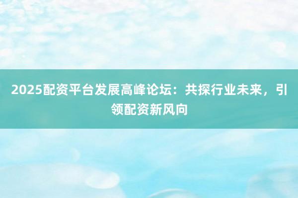 2025配资平台发展高峰论坛：共探行业未来，引领配资新风向