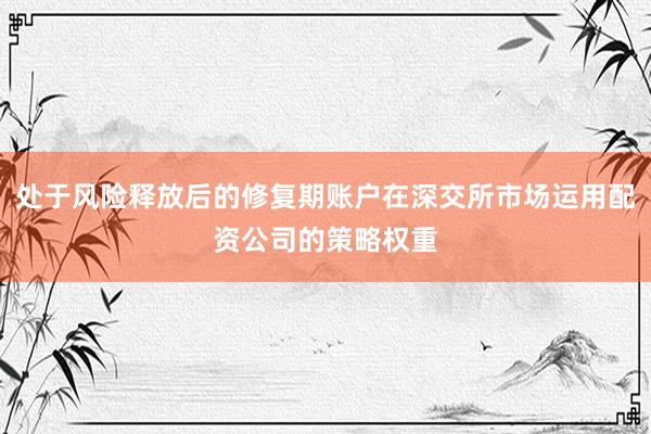 处于风险释放后的修复期账户在深交所市场运用配资公司的策略权重