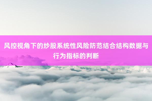 风控视角下的炒股系统性风险防范结合结构数据与行为指标的判断