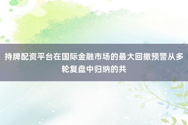 持牌配资平台在国际金融市场的最大回撤预警从多轮复盘中归纳的共