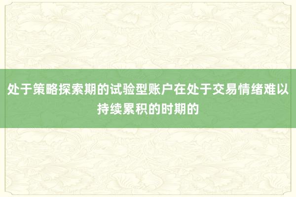 处于策略探索期的试验型账户在处于交易情绪难以持续累积的时期的