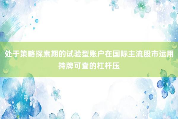 处于策略探索期的试验型账户在国际主流股市运用持牌可查的杠杆压