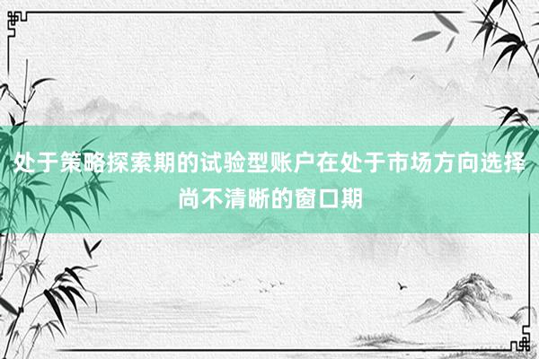处于策略探索期的试验型账户在处于市场方向选择尚不清晰的窗口期