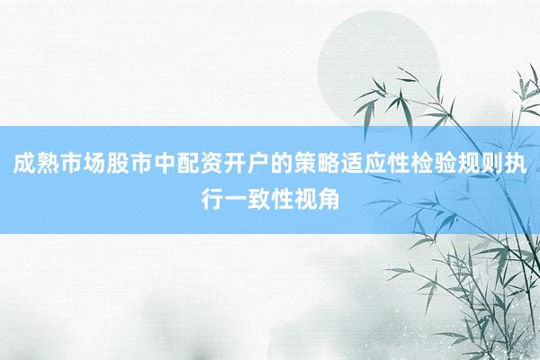 成熟市场股市中配资开户的策略适应性检验规则执行一致性视角