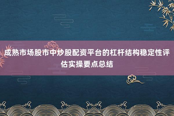 成熟市场股市中炒股配资平台的杠杆结构稳定性评估实操要点总结
