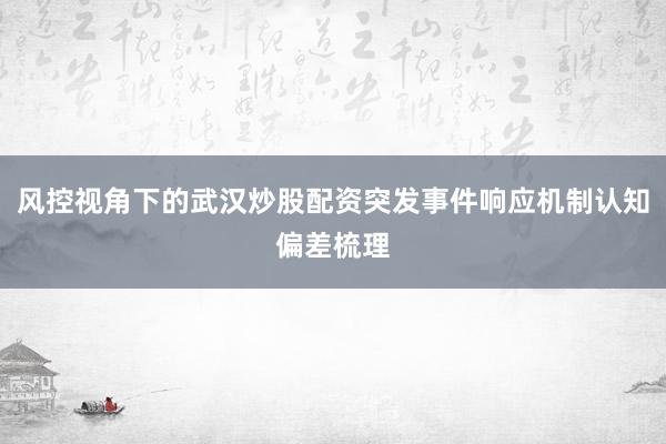 风控视角下的武汉炒股配资突发事件响应机制认知偏差梳理