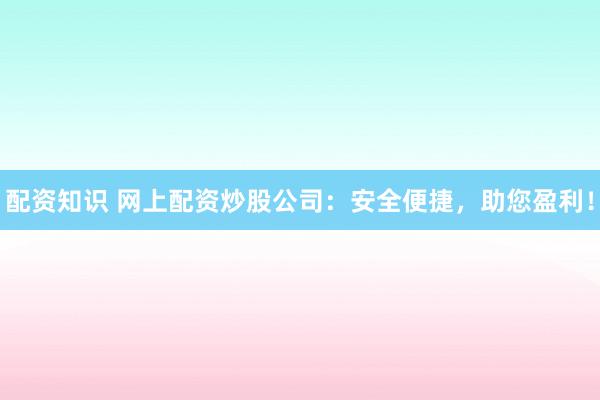 配资知识 网上配资炒股公司：安全便捷，助您盈利！