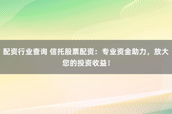 配资行业查询 信托股票配资：专业资金助力，放大您的投资收益！