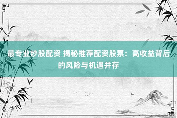 最专业炒股配资 揭秘推荐配资股票：高收益背后的风险与机遇并存